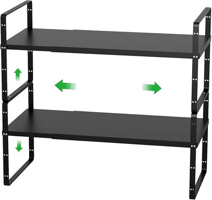 WEJIPP Cabinet Organizer Shelf Expandable,Pantry Organizer Stackable Shelves,Kitchen Counter Under Sink Storage Shelf for Kitchen,Countertop,Cupboard,Inside Cabinet,10.24" D,Black,2 Packs