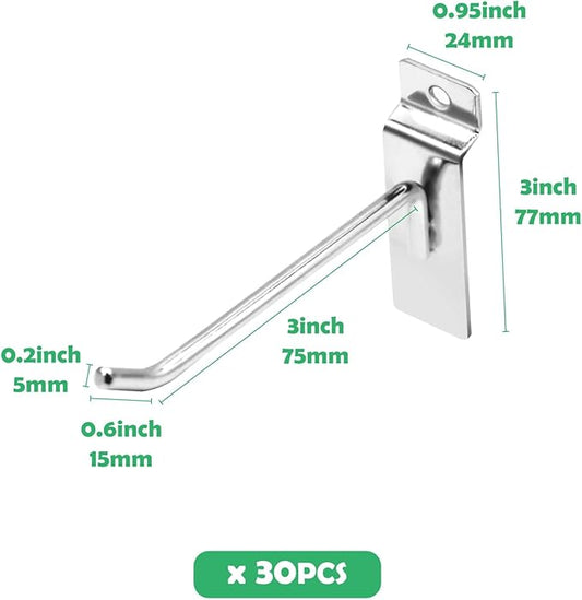 30Pcs 4 Inch Silver Slatwall Panel Hooks, Heavy Duty Slat Wall Hanging Display Hooks Pegboard Metal Hanger Hook for Gridwall Garage Shop Retail