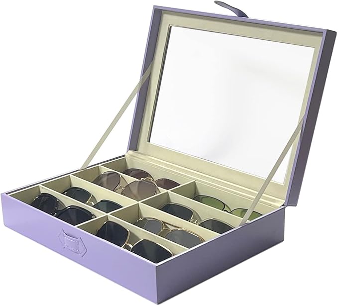 UnionPlus 8-Slots Sunglasses Case Organizer, Eyeglass Glasses Display Holder Collector, Multiple Sunglasses Storage Case, Violet