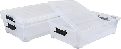 Yesdate 3-Pack 20 Quart Plastic Wheeled Latching Storage Boxes, Stackable Underbed Organizer Bins with Lid, Clear