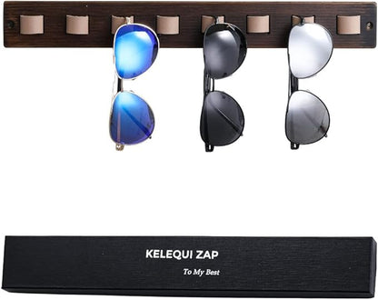 KELEQUI ZAP Gifts for Men Sunglass Organizer Wall Mounted Sunglasses Rack Wood Sun Glasses Holder for Multiple Glasses Hanger Storage Unique Birthday Gifts for Husband Dad