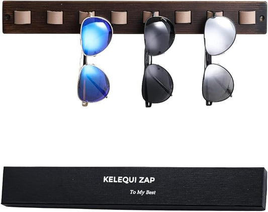 KELEQUI ZAP Gifts for Men Sunglass Organizer Wall Mounted Sunglasses Rack Wood Sun Glasses Holder for Multiple Glasses Hanger Storage Unique Birthday Gifts for Husband Dad