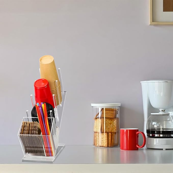 Disposable Coffee Cups Holder, Large Acrylic Organizer for 18oz, 20oz, 24oz Disposable Paper & Plastic Cups Holder Stand On Home Countertop Store Office Coffee Station(Type A)