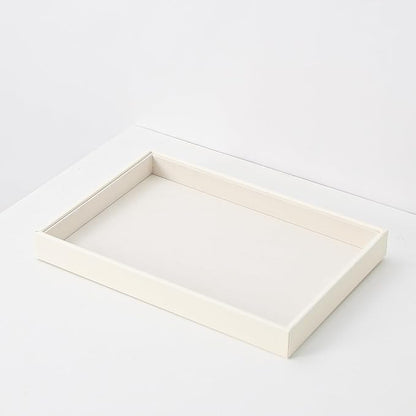 Stackable Jewelry Organizer Tray For Drawers,White Leather Small Earring Storage Tray,Bracelet And Necklace Display Box,Jewelry Ring Display Case (Creamy White Blank Trays)