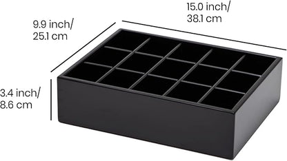 GOBAM Bamboo Closet Drawer Organizer, 15 Compartments - Drawer Divider & Storage Box for Ties, Bras, Briefs, Socks & Jewelry - Storage Organizer for Dressing Room & Bedroom - Black