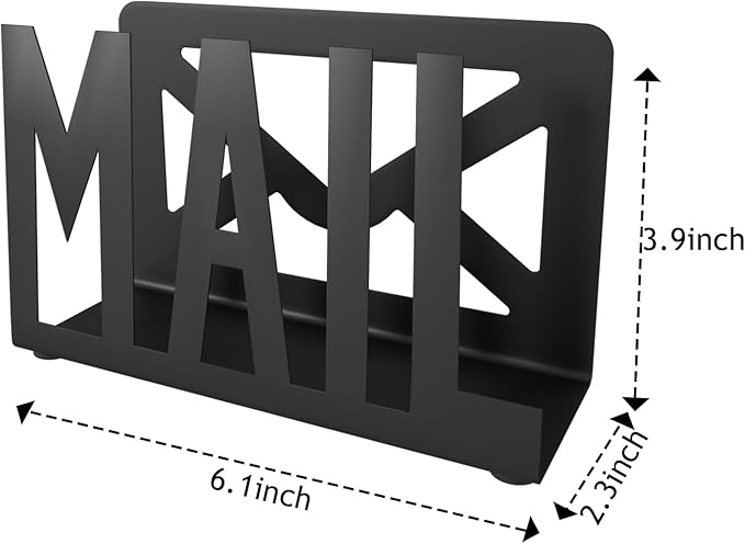 Desktop Letter Holder, Two-Sided Designs Black Metal Desktop Cutout Mail Letter Holder, Letter Sorter Envelope Holder for Home Office School, Bill Filling Paper Document
