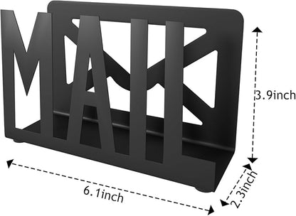 Desktop Letter Holder, Two-Sided Designs Black Metal Desktop Cutout Mail Letter Holder, Letter Sorter Envelope Holder for Home Office School, Bill Filling Paper Document