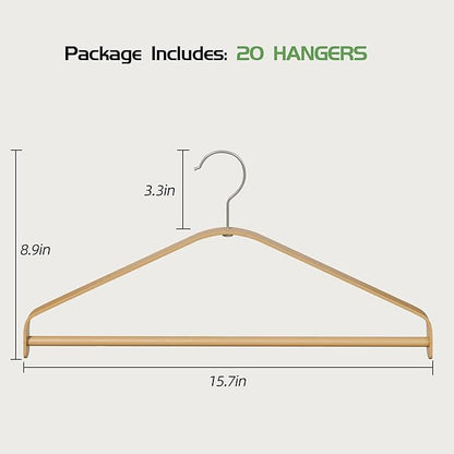 APRTAT Bamboo Hangers 20 Pack - Durable & Slim Coat Hanger - Suit Hangers with 360-Degree Rotatable Hook, Suit Hangers for Clothes, Jacket, Shirt, Tank Top, Pant (Natural-1, 20)
