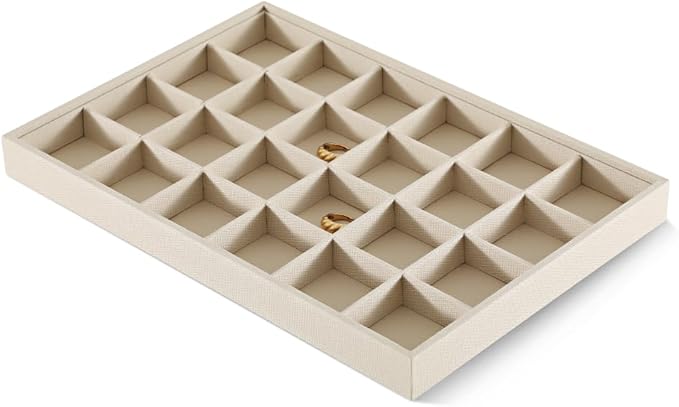Dansmiy Linen 24 Grid Stackable Rings Earrings Display Tray, Brooch Ear Stud Cufflinks StorageTray, Jeweler Shop Counter Showcase Table Top Organizers, Makeup Table Drawer Insert Jewelry Tray