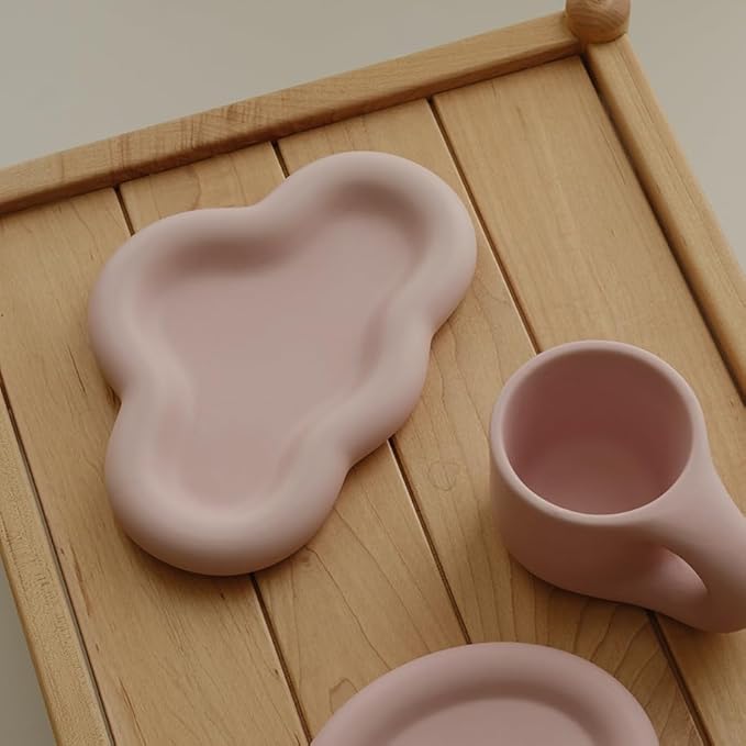 Chubby Jewelry Tray, Cute Cloud Trinket Dish (Matte Soft Pink)