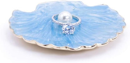 LARAINE Jewelry Tray Ring Display Holder Mermaid Trinket Dish Home Decorative Plate For Earrings Necklace Bracelet Organizer Display (Pearl Blue)