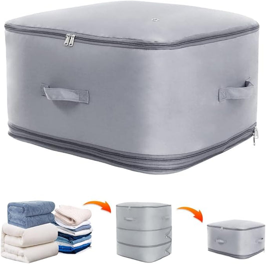 Posurry Space saver bag,for quilts, duvets or other fluffy clothing.Measures 21"L x 16.5"W x 21.2"H when unfolded and 21"L x 16.5"W x 10"H when compressed.Light Gray.