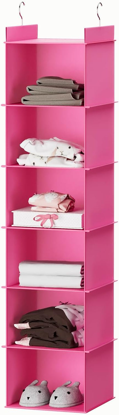 YOUDENOVA Hanging Closet Organizer, 6-Shelf Closet Hanging Shelves, Pink