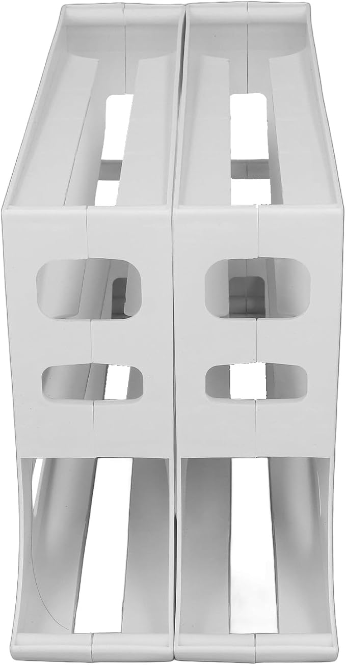 Aramox Auto Rolling Egg Dispenser Automatic Rolling Holder Organizer 2 Pack 4 Tier Space Saving Refrigerator Container Holds 60 Eggs with Non Slip Feet for Kitchen Fridge (White)