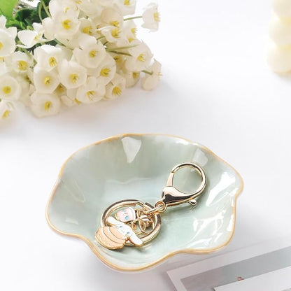 JAMEND CLXP Lotus Leaf Shape Ring Holder Dish, Small Key Bowl, Ceramic Trinket Tray Jewelry Dish Organizing Necklace Earrings for Mom Friend Sister. All Jewelries Are NOT Included. Purple.