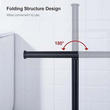 BAGNOLUX Bathroom Toilet Paper Holder Stand with Reserve, SUS304 Stainless Steel Rustproof Pedestal Tissue Roll Holder Heavy Duty (Matte Black)