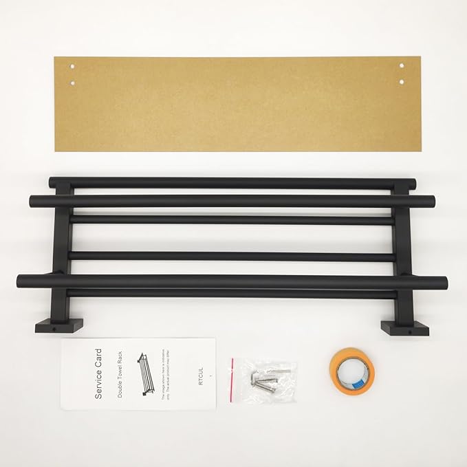 Towel Rack with Shelf 20 Inch Double Towel Racks for Bathroom Matte Black Bath Towel Holder SUS304 Stainless Steel Towel Rack Wall Mounted Modern Towel Hanger