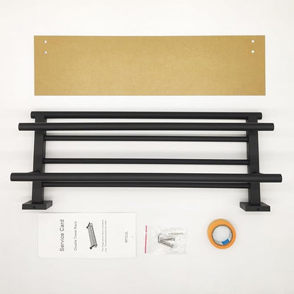 Towel Rack with Shelf 20 Inch Double Towel Racks for Bathroom Matte Black Bath Towel Holder SUS304 Stainless Steel Towel Rack Wall Mounted Modern Towel Hanger
