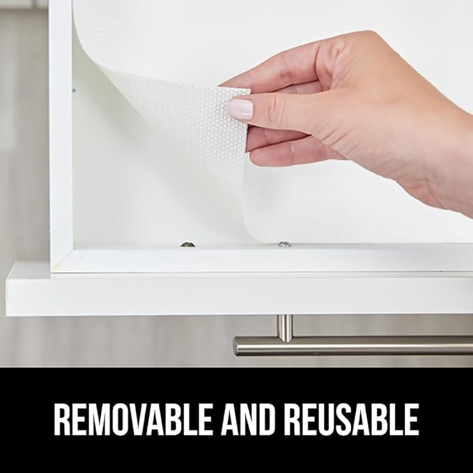 GORILLA GRIP DripGuard Shelf Liner, Non Adhesive Drawer and Kitchen Cabinet Protector, Slip Resistant BPA Free Smooth Surface Plastic Liners for Cabinets, Bathrooms, Closets, 17.5x120 Inch, White