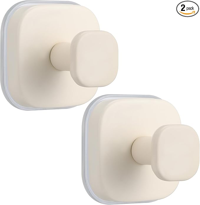warlve Suction Cup Hooks for Shower - Reusable No-Drill Mounting - Hooks for Towels, Robes & Loofah on Metal, Glass, Mirrors, Tile & Smooth Non-Porous Surfaces (2, Milk White)