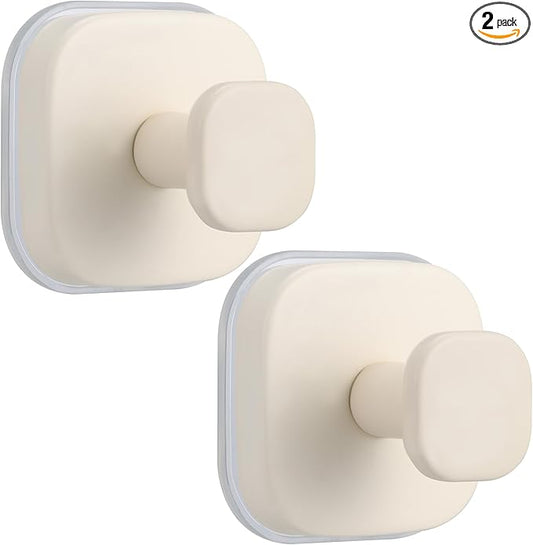 warlve Suction Cup Hooks for Shower - Reusable No-Drill Mounting - Hooks for Towels, Robes & Loofah on Metal, Glass, Mirrors, Tile & Smooth Non-Porous Surfaces (2, Milk White)