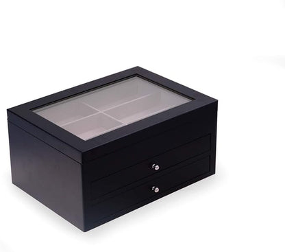 Bey-Berk Luxury Designer 18 Eyeglass and Sunglass Storage Box in Real Wood, Extra Large Slots, Soft Velour Lining, Dresser Organizer