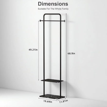 Black Clothing Rack, Free Standing Coat Hanger Stand with Stable Marble Base, Metal Coat Rack for Outerwear, Handbags, Entryways and Halls (Black, 19.7")