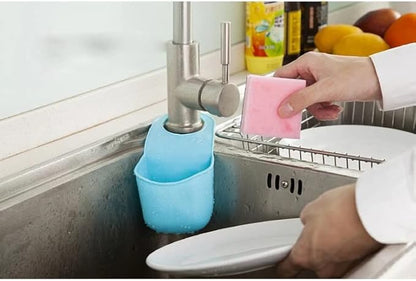 Handy Housewares Hanging Silicone Sink Caddy - for Kitchen or Bath, Hangs from Faucet, Helps Dry Sponges, Loofahs, Razors, Soap (1 Pack, Pastel Pink)