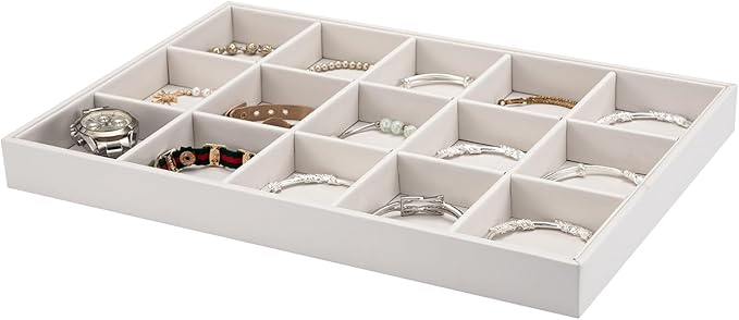 Polmart Stackable 15-Grid Jewelry Organizer/Storage/Display Trays, White Leatherette (2-Pack)