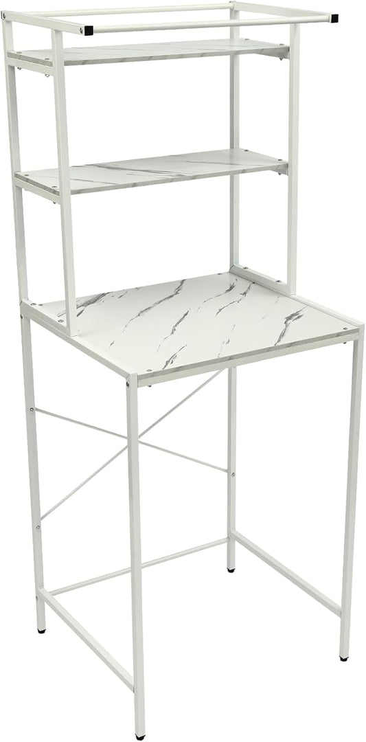 Over The Washer and Dryer Storage Shelf, 3-Tier Bathroom Room Shelf Storage Utility Rack Over The Toilet Washer Dryer Heavy Duty Laundry Room Organizer Bathroom Space Saving Organizer (White+Marble)