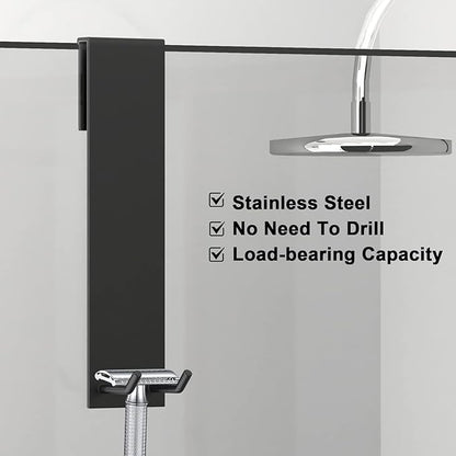 KITHOLD Shower Door Hook, Extended Length Frameless Shower Door Hook (7 Inches), Heavy-Duty Bathrobe Towel Stainless Steel Hook, No Drilling or Adhesive Required, 2-Pack, Black