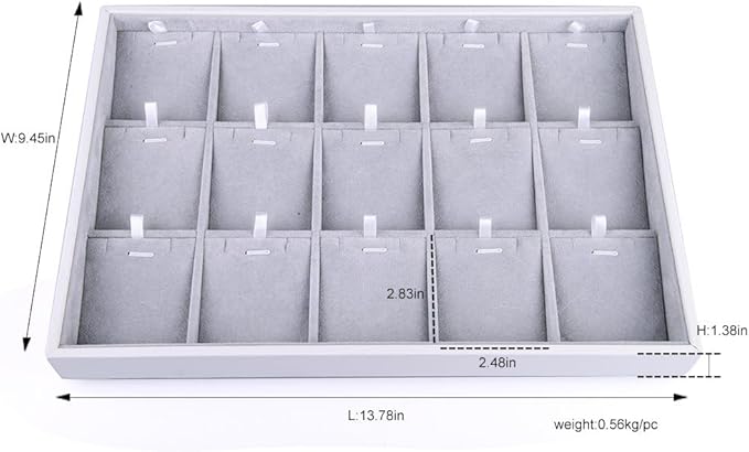 Oirlv Velvet Jewelry Organizer Trays Stackable Showcase Jewelry Display Storage Tray (15 Grids Insert)