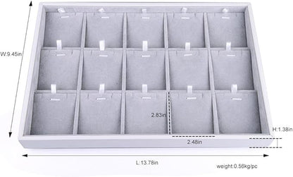 Oirlv Velvet Jewelry Organizer Trays Stackable Showcase Jewelry Display Storage Tray (15 Grids Insert)