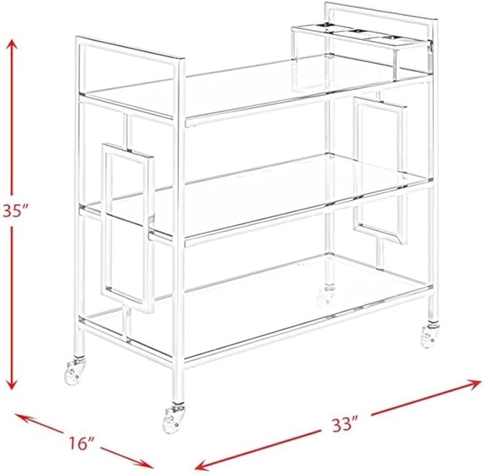 BOWERY HILL Contemporary Clear Tempered Glass Serving Bar Cart