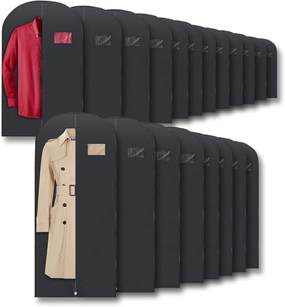 Plixio Garment Bags Suit Bag for Travel and Clothing Storage of Dresses, Dress Shirts, Coats— Includes Zipper and Transparent Window (Black - Mixed Sizes: 20 Pack)