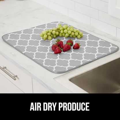 GORILLA GRIP Ultra Water Absorbent Microfiber Dish Drying Mat 2 Pack, Quick Dry Mesh, Slip Resistant Pad for Sink Dishes or Under Rack, Kitchen Counter Accessories, Machine Wash, 18x16, Quatrefoil