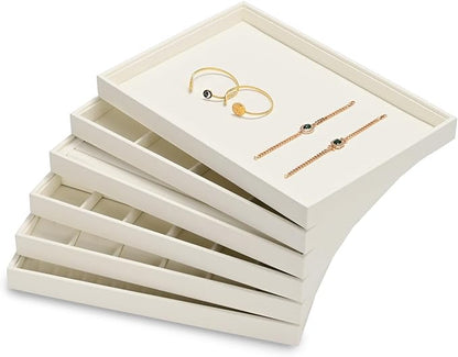 24 Grids Necklace Display Tray, Stackable Jewelry Organizer Trays, Microfiber Necklace Bracelet Pendant Holder Storage Display (Beige)
