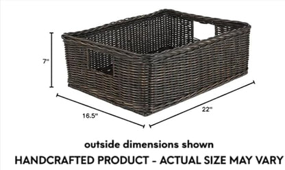The Basket Lady Under the Bed/Basic Wicker Storage Basket, Large, 22 in L x 16.5 in W x 7 in H, Antique Walnut Brown