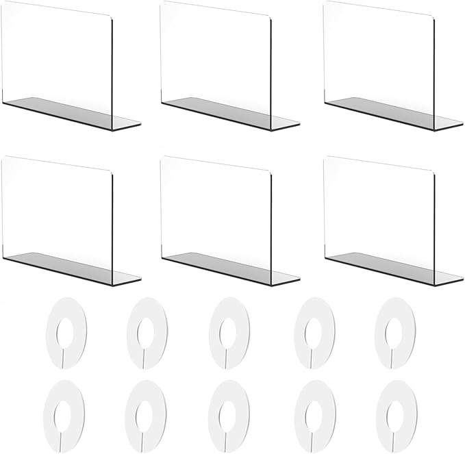 6Pack Acrylic Shelf Dividers for Closet Organization Shelves，Clear Plastic Dividers Shelf Clothes Separators in Closet for Cabinets Clothes Shelves