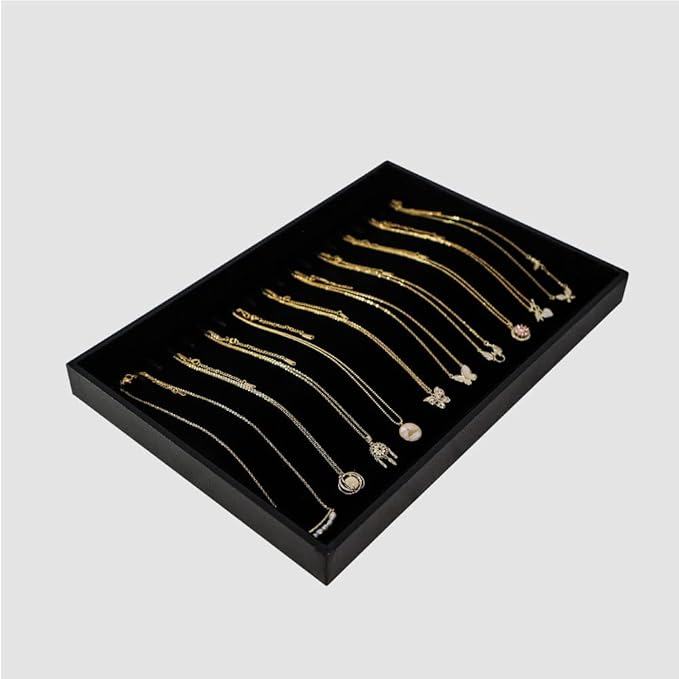 Stratalife Necklace Organzier Stackable Jewelry Tray Large Necklace Holder Organzier Velvet Jewelry Display for Selling Necklace Storage for Women Girls (Black)