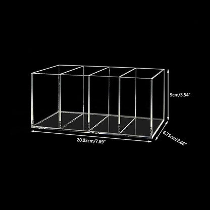 HSYMQ Acrylic Pen Holder 4 Compartments Clear Pencil Holder Organizer Makeup Brush Holder