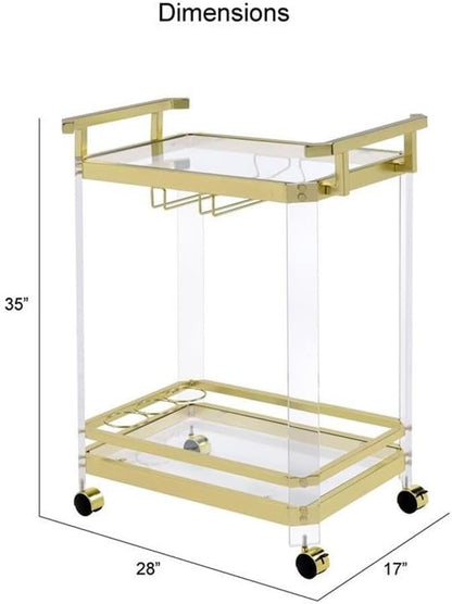 BOWERY HILL Modern Acrylic and Finished Metal Serving Cart in Gold