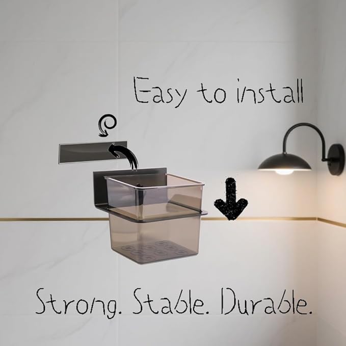 Bathroom Toothbrush Holder Set Modern Black Metal Clear Plastic Toothbrush Holders,Toothpaste Holder Set - Kids & Adults with Wall-Mounted Metal Bathroom Organizer Set for Bathroom(3 Pack)
