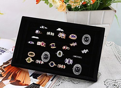 Stratalife Jewelry Organizer, 7 Slots Ring Organizer Display Tray Black Velvet Jewelry Storage for Women and Men