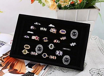 Stratalife Jewelry Organizer, 7 Slots Ring Organizer Display Tray Black Velvet Jewelry Storage for Women and Men