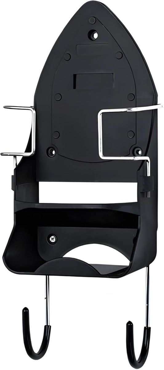 Space-Saving Wall-Mount Iron and Ironing Board Holder with Hooks for Laundry and Hotel Rooms