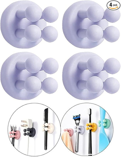 Defrko Silicone Toothbrush Holders - 4 Pcs Razor Hooks Adhesive Wall Mounted for Hanging Towel Key Plug Cable, Utility Decor Stick to Dorm Room Essentials Function for Kitchen Bathroom Home Office