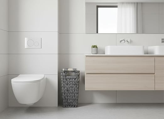 Endymion Grey Wicker Trash Can,5 Gallon Woven Waste Basket with Wood Handles,Slim Waterproof Wicker Trash Bin for Bathroom,Bedroom,Office