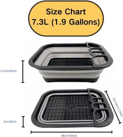 SAMMART 7.3L (1.9 Gallon) Collapsible Plastic Dish Drainer with Drainer Board - Foldable Drying Rack Set - Portable Dinnerware Organizer - Space Saving Kitchen Storage Tray (Black/Alloy Grey)