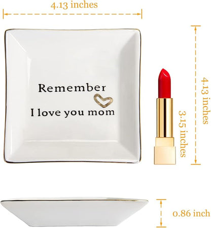 HOME SMILE Ceramic Ring Dish Jewelry Tray-Mom Gifts, Remember I Love You Mom - Birthday, Mother's Day, Christmas Gifts for Mom